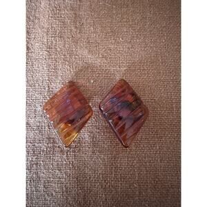 Vintage Large Brown Swirl Triangle Lucite Earrings Clip On